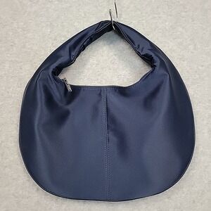 NINA Navy Satin Crescent Pouch Clutch Handbag Silver Small Purse Evening Bag